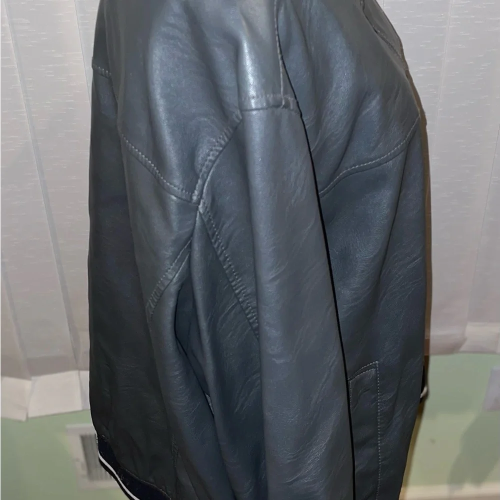 Men’s Gray Leather Motorcycle Jacket Tommy Hilfiger Coat Plus Size 2X - Picture 3 of 8